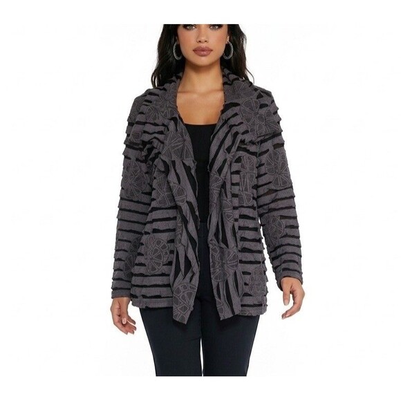 PRETTY WOMAN Sweaters - Women’s Sweater Draped Cardigan Size Large Gray Long Sleeve